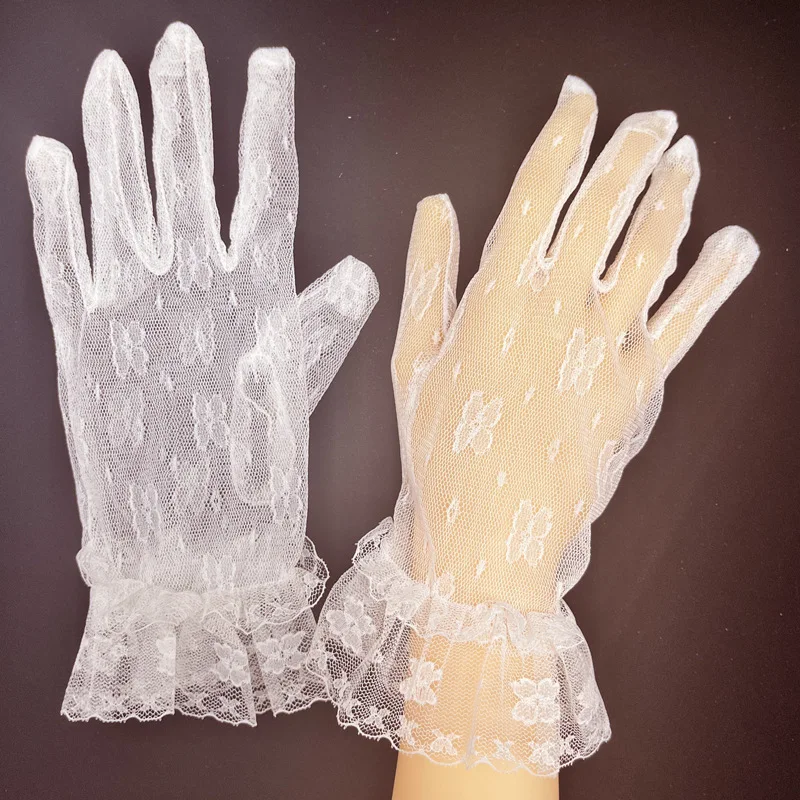 women mesh lace flower gloves wedding party bride sexy glove banquet women short flower lace gloves