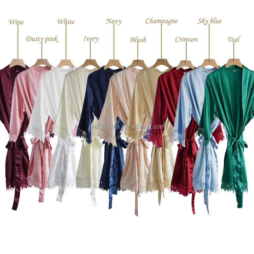 RTS 15 Colors Bridesmaid Robe Women Satin Bridal Robe With Lace Trim