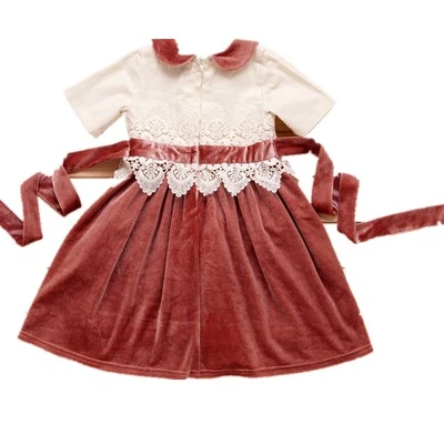 children western wear wholesale Newest girls fashion clothes girls Sailor Collar brown  lace silk cute girl dress