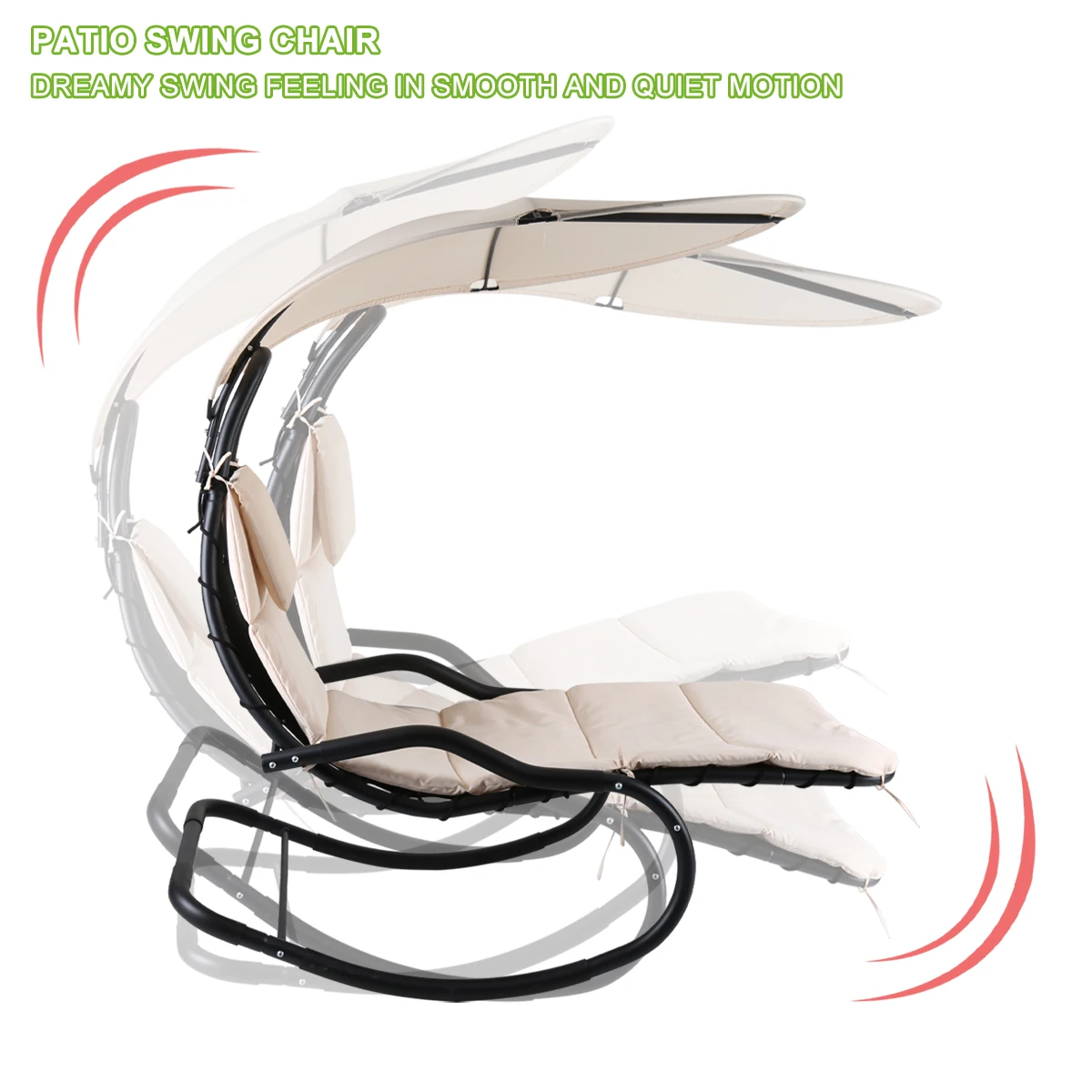 Outdoor Steel Rocking Sun Lounge Bed  Removable Canopy Hanging Swing Chair Patio Swings Hanging Chaise Lounger With Stand