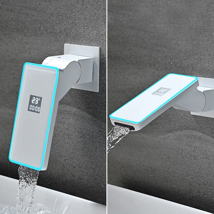 Factory Custom Bathroom Smart Led Light Digital Display Faucet Firmer Durable Wall Mounted Rotatable Faucet Basin Water Taps
