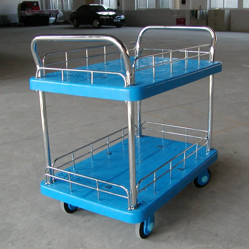 Guardrail fence double-layer trolley silent double-layer tool car two-layer plastic trolley flat car pull truck Customization