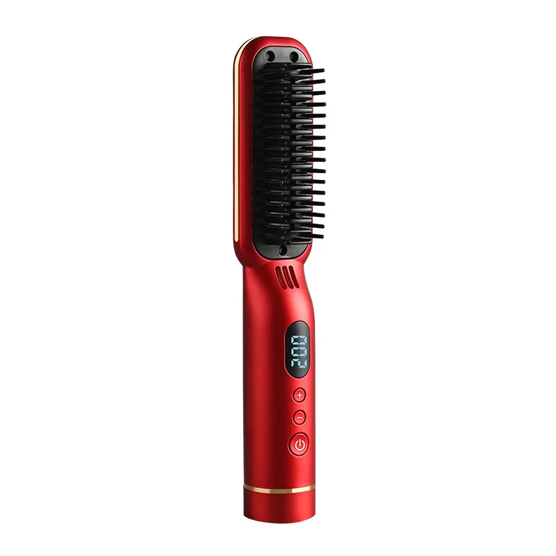 Newest LED Cordless Hair Straightener Brush Wireless Portable Hair Hot Comb Rechargeable Hair Straightening Flat Iron