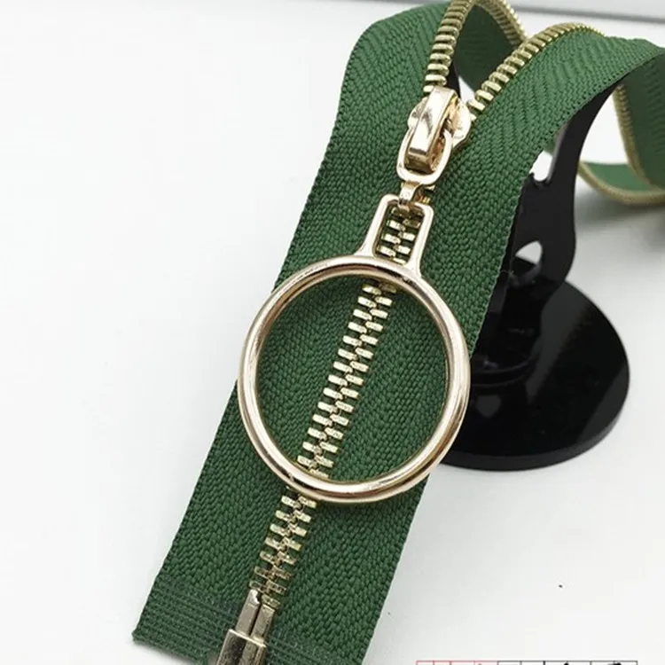 Direct Factory Multi Color Fancy Exquisite Zipper Gold Teeth Ring Cycle Slider Open-end Auto Lock Brass Zipper Leather Garment