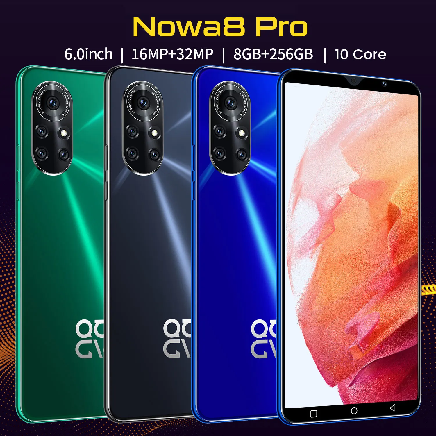 Hot Selling Nowa 8 pro original 8gb+256gb 16MP+32MP face unlock full Display Android 10.0 Cell Phone Smart Mobile Phone