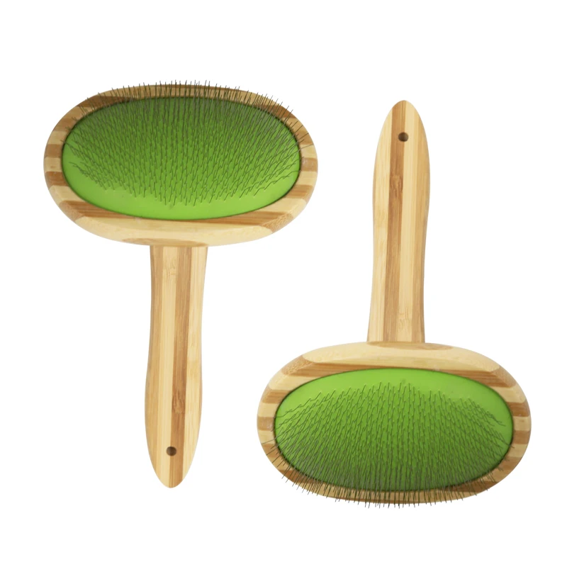 Manufacturer pet  dog friendly Green air cushion bamboo color wood brush for pet