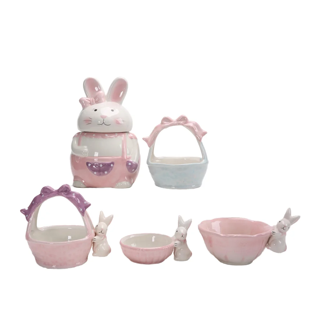 Spring Easter Home Party Decor Bunny Porcelain Egg Cup Coloful Cute Rabbit Ceramic Easter Egg Holders
