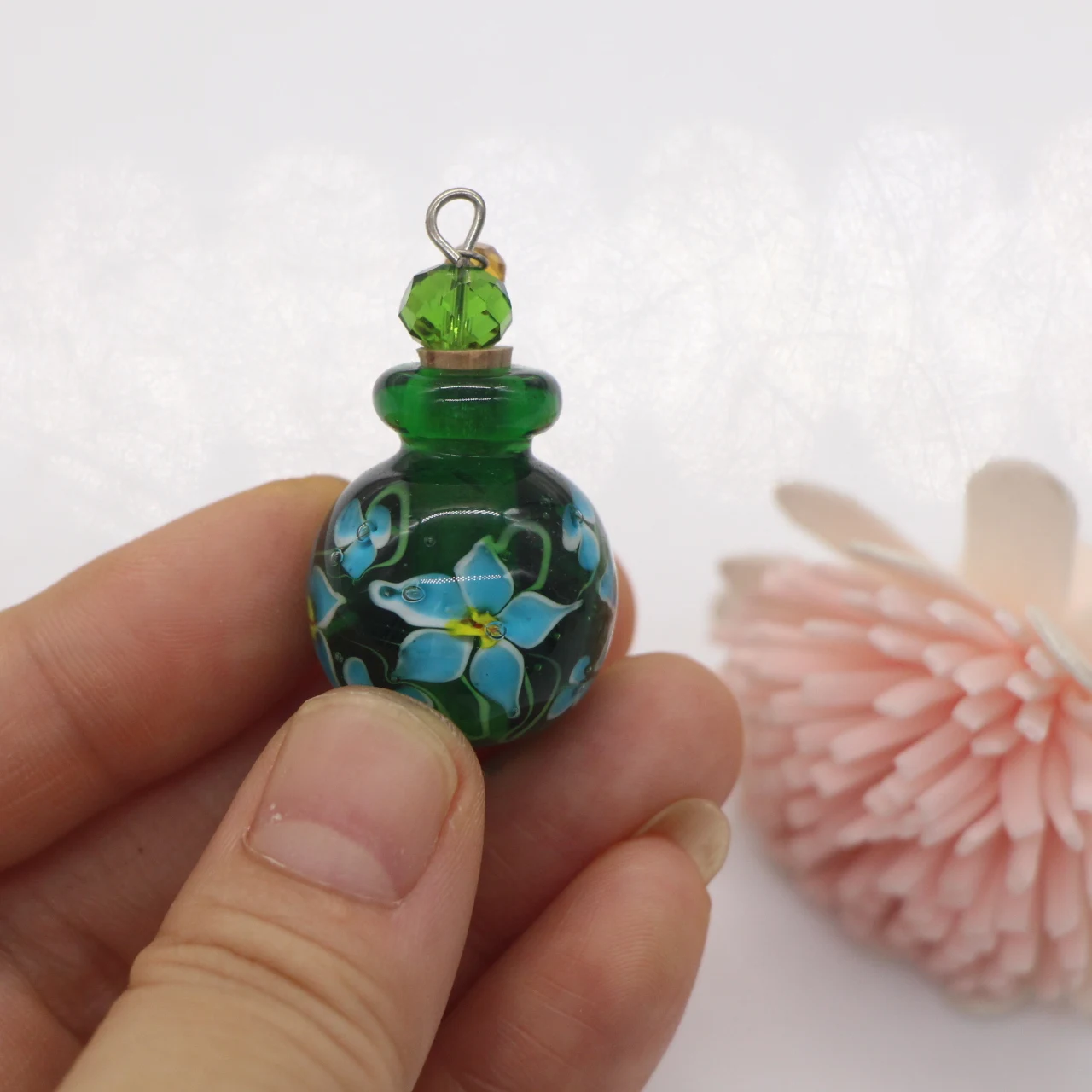 Lampwork murano glass perfume bottle flower pendent Osmanthus and Campanulaceae for jewelry making