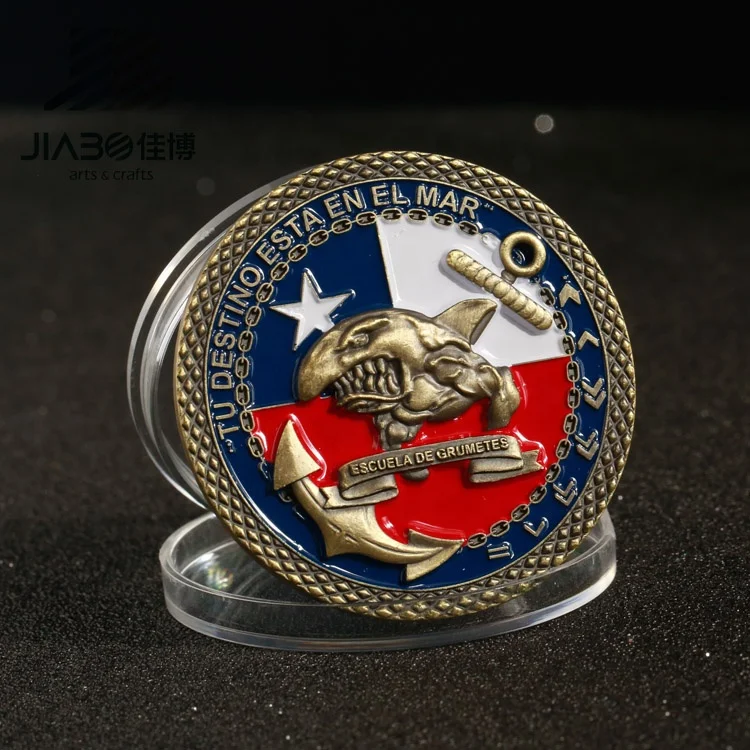 Jiabo Бронзовый Металл индивидуальный логотип мягкая эмаль 3d дельфин цинковый сплав Чили сувенир древняя монета для