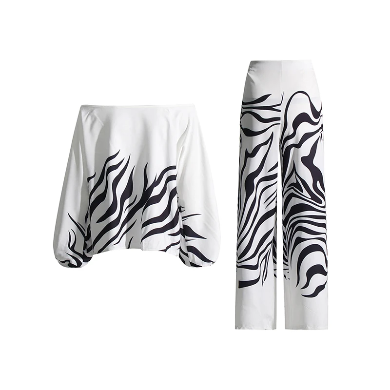 TWOTWINSTYLE Casual Printing Two Piece Sets Chic Tops High Waist Loose Pants Sets For Women