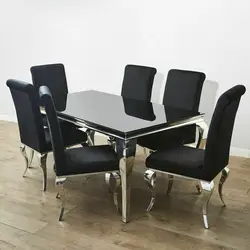 Louis Dining Table with Tempered Black Glass Top and Chrome Base