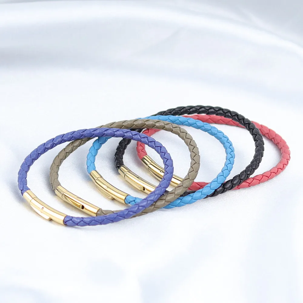 Fashion Sheepskin Stainless Steel Clasp Genuine Italian Braided Leather Rope Cords Bracelets for Women and Men