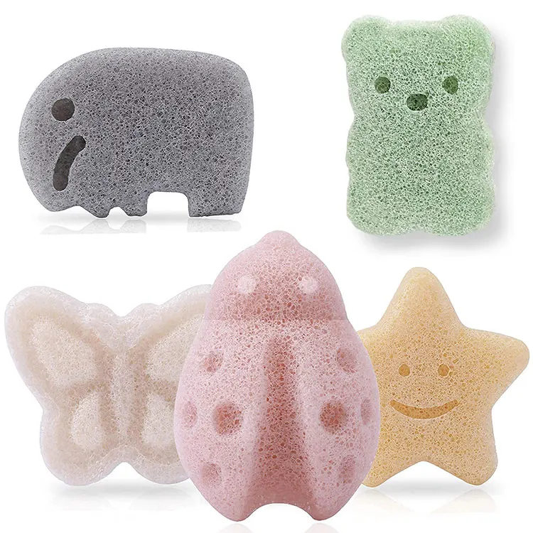100% Natural Charcoal Gentle Deep Cleaning Konjac Sponge Cute Bear Shape Kids Infants Toddlers Bath Sponge For Kids