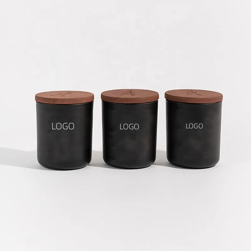 Wholesale 8oz unique round luxury empty glass candle jar with wooden cover