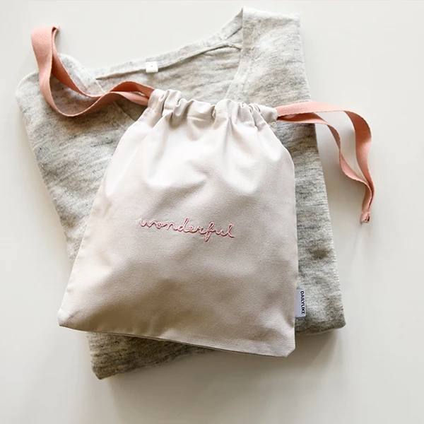 Custom printed flat bottom white cotton canvas drawstring pouch
