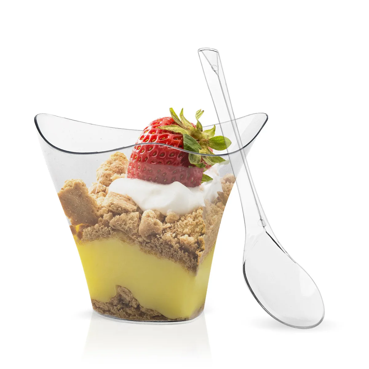 KS customWholesale Plastic Ps Dessert Cups Of Various Sizes Square Dessert Mousse Wood Bran Pudding Cup With Spoon