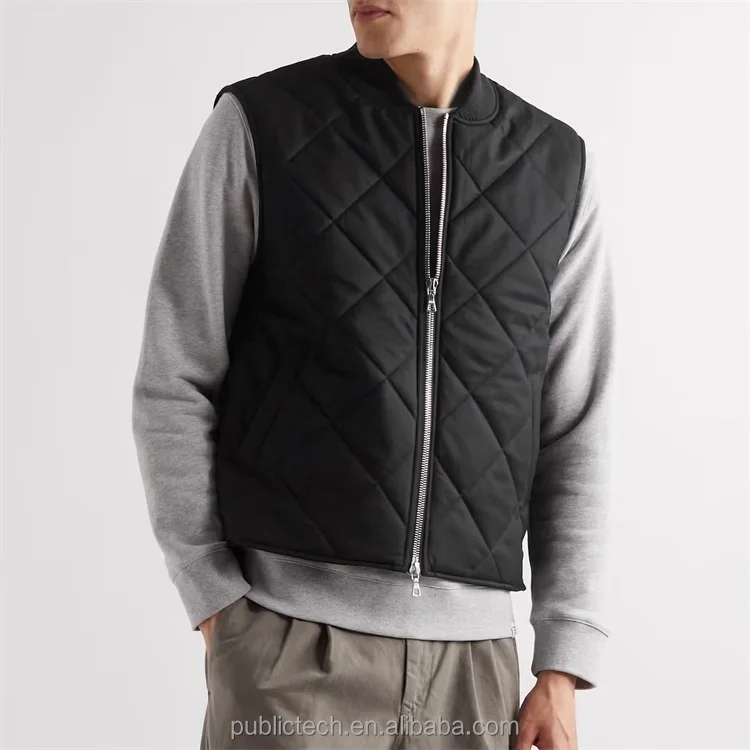 Custom two side pockets lightweight windbreaker 95% wool padded quilted vest for men