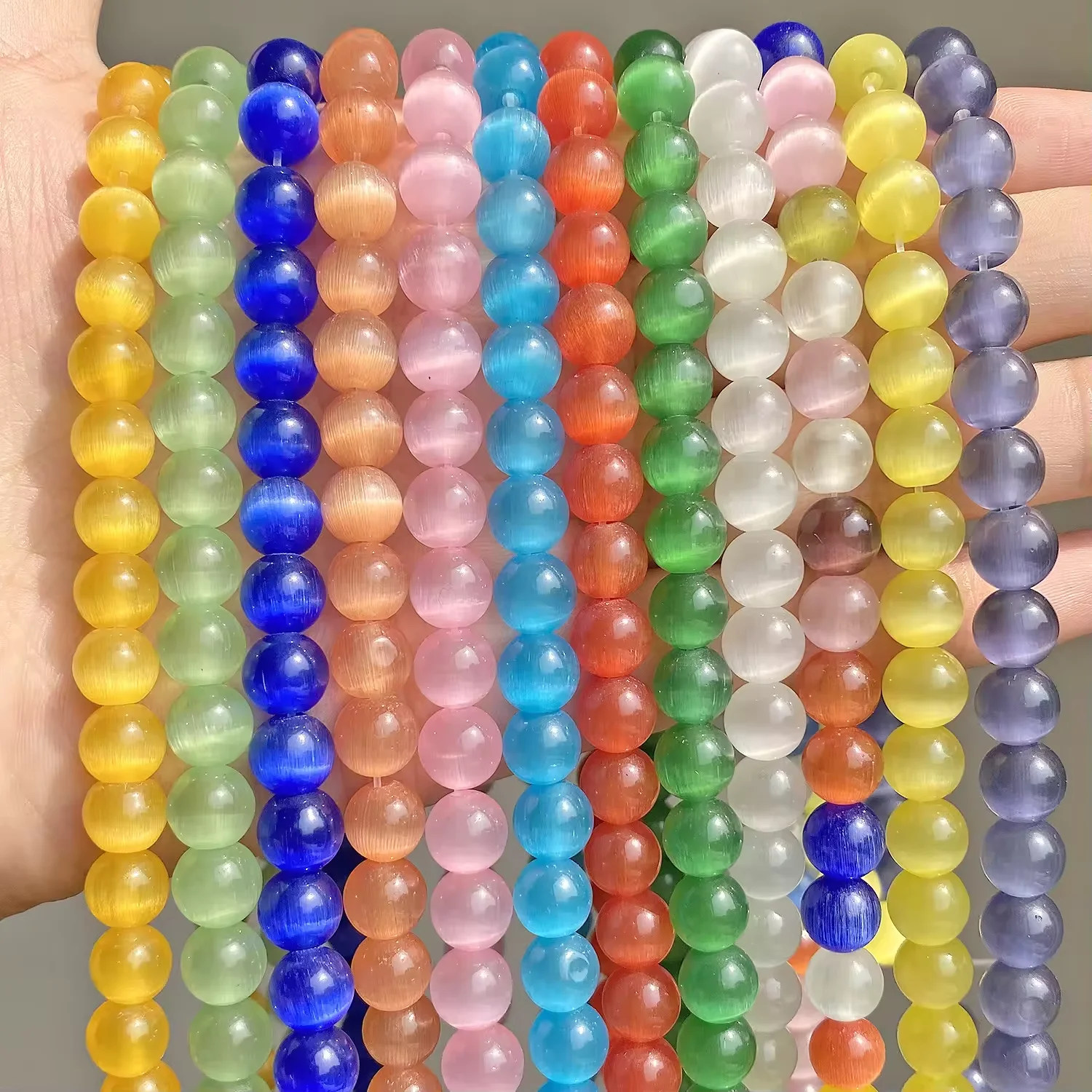 4/6/810/12mm Multiple Color Cat Eye Round Glass Beads Natural Stone Pink White Moonstone Cat Eye Beads for Jewelry Making +