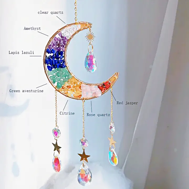 7 чакр лунный Ловец Солнца натуральный камень кристалл ремесла Солнцезащитный колец призма форма радуги с 3 см хрустальный шар украшение сада