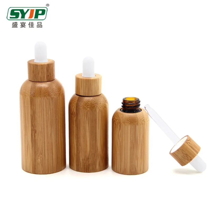Factory wholesale 30ml bamboo cosmetic bottle essential oil bottle with bamboo drop
