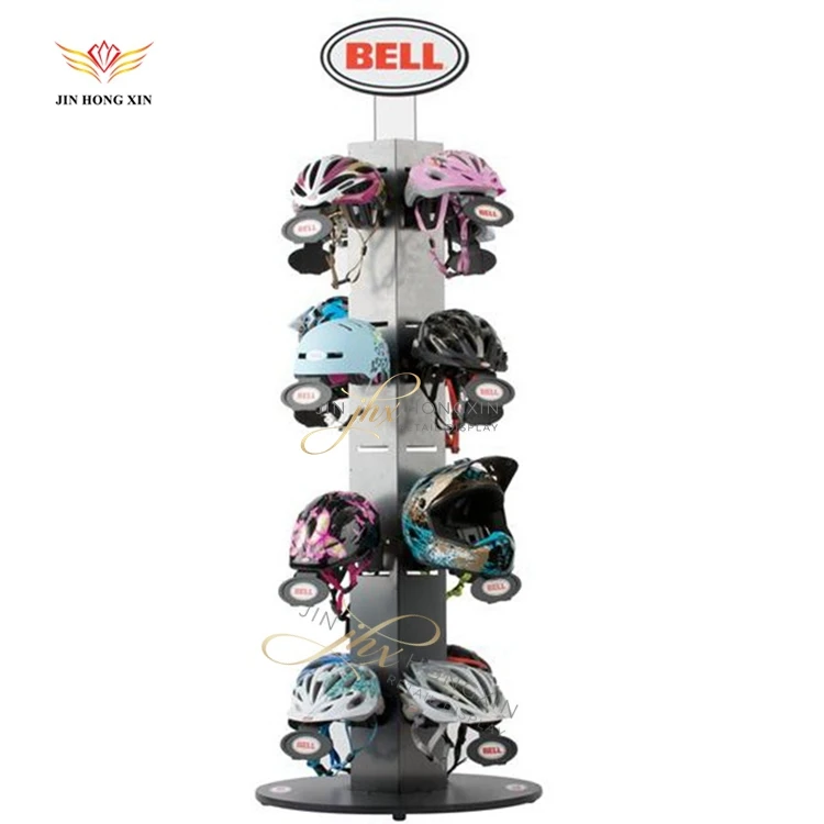metal floor standing retail shop in store displays stand rack design ideas for bicycle helmet