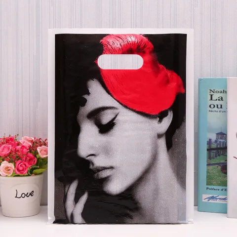 Pe Plastic Handle Shopping Bag With Your Own Logo/Custom Printed Gusset Side Plastic Die Cut Bag