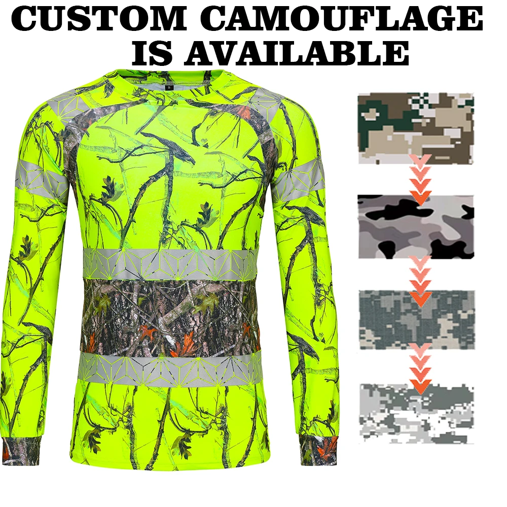 High Visibility Construction Heat Transfer Reflective Tapes Long Sleeve Workwear Hi Viz Safety Shirt Camouflage  Clothing