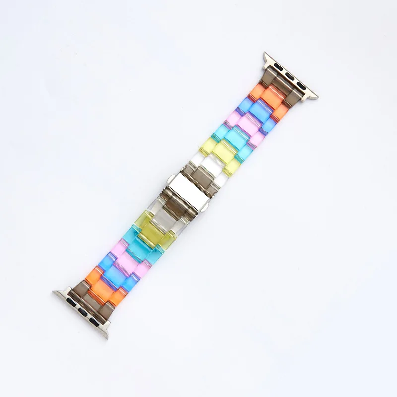 Wholesale 2024 colorful 38 40 41 42 44 45 49mm smart watch band frosted acrylic tray rainbow watch strap for apple