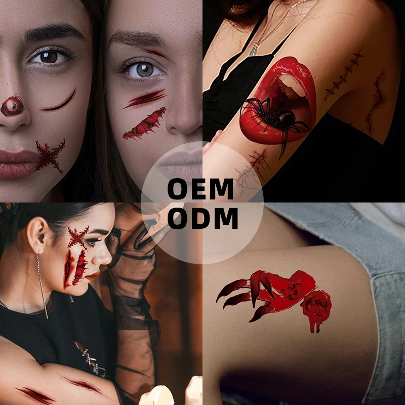 Wholesale High Quality Halloween Thriller Theme Scar wound design Waterproof temporary Tattoo Sticker