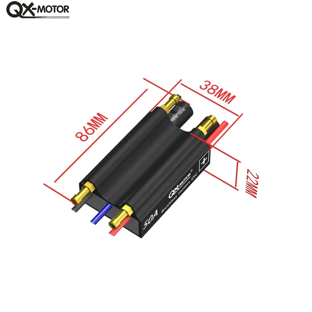 QX-MOTOR Waterproof Brushless ESC 50A 2-6S Speed Controller with Water Cooling System for RC Ships