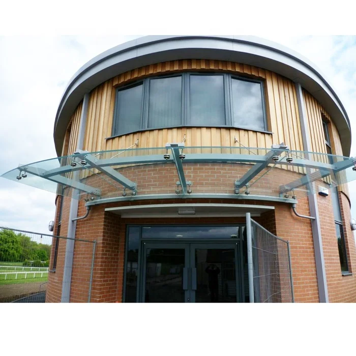 Gate glass awing installed with stainless steel square tubes door canopy