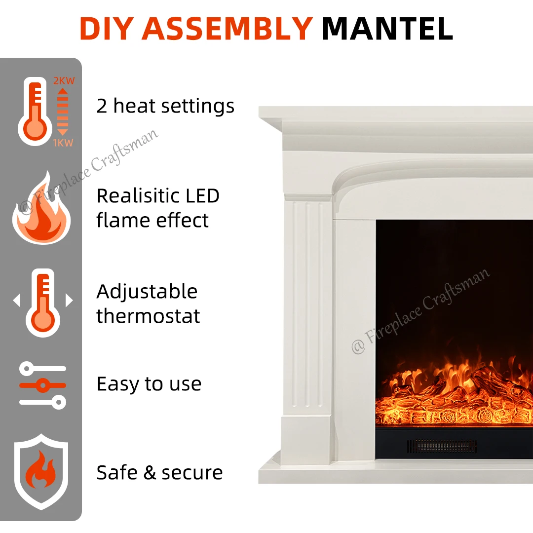 DIY Freestanding Decorative Wood White Brown Black Electric Fireplace Suite Led Light Mantel Fire Place Indoor Fireplace Mantle