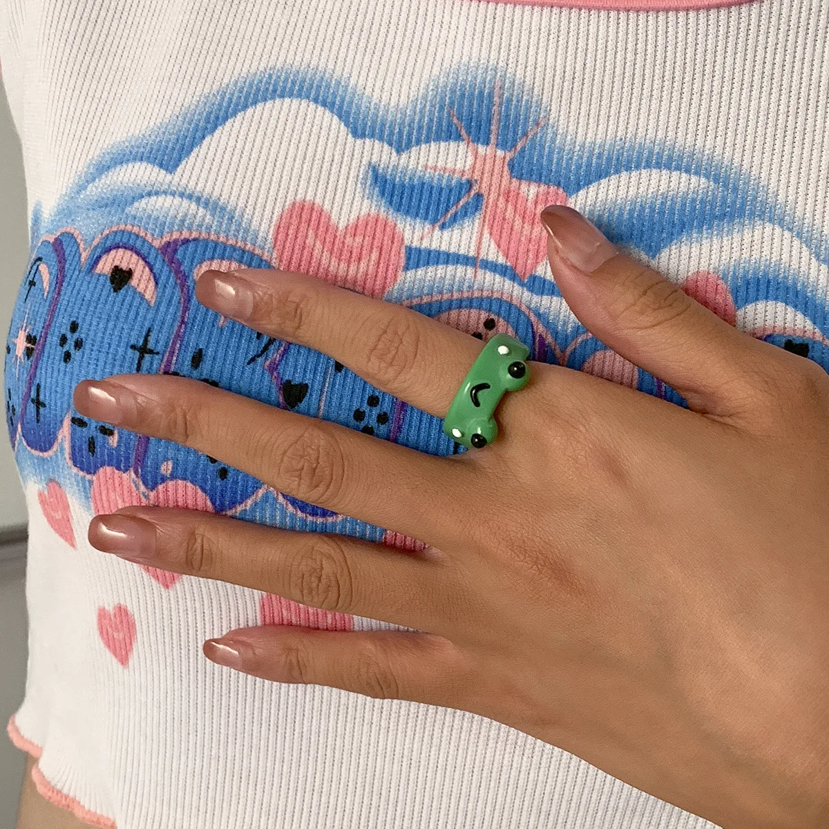 Fashion Cute Green Frog Acrylic Ring for Female Girl Simple Stackable Jewelry Lovers Gifts Animal Resin Rings