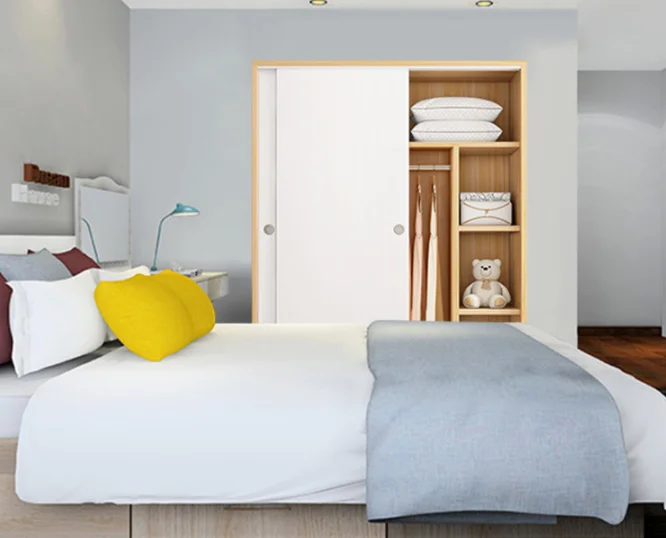 Simple Modern Sliding Door Wardrobe Panel Wardrobe Wood Living Room Storage Cabinet