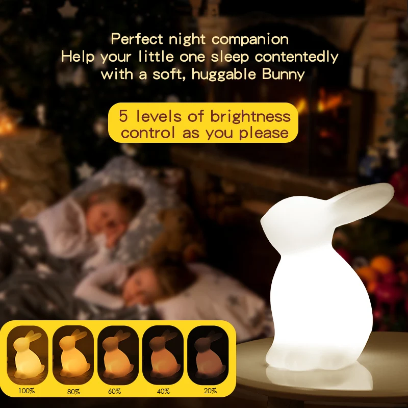 BSCI Manufacturer OEM RGB Remote Color Changing Cordless Rechargeable Huggable Cute Bunny Smart LED Night Light Table Lamp