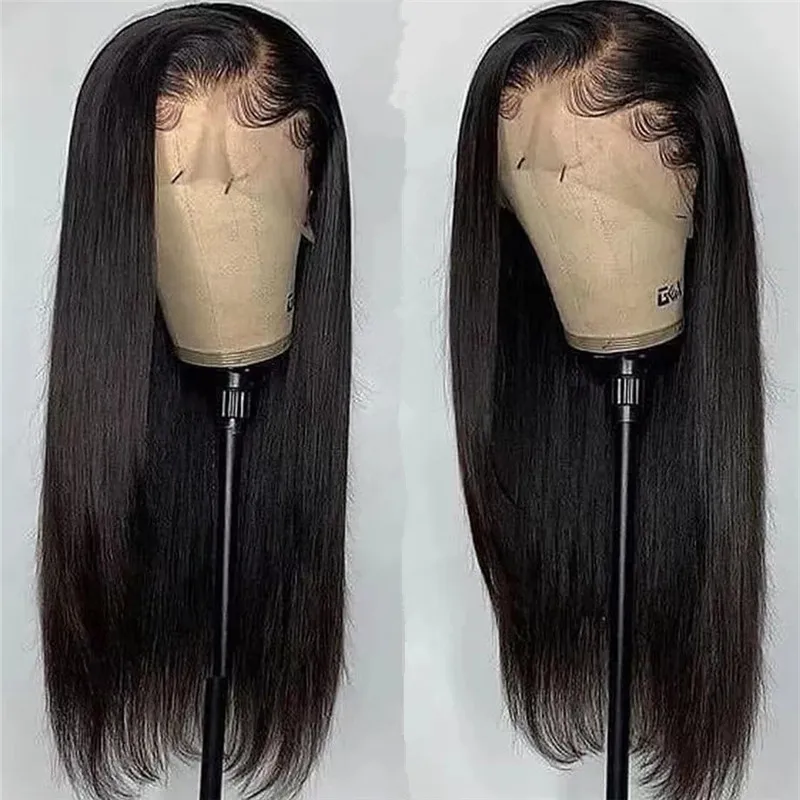 MuShang Popular Natural Straight  Hair Wigs For Girl Lace Frontal Closure 100% Brazilian Black Remy Virgin Human Hair Wigs