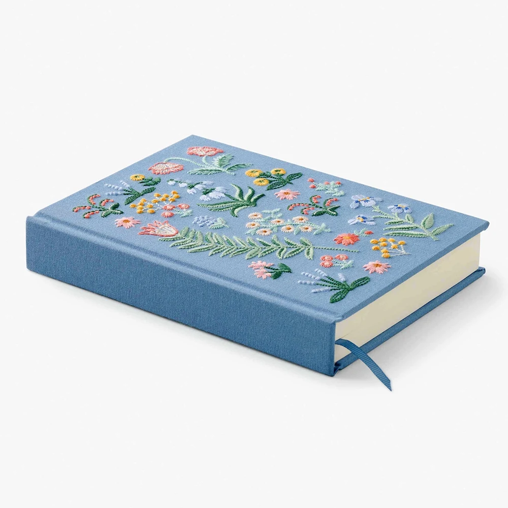 Custom Logo A5 Hardcover Lined Ruled Paper Embroidery Journal Fabric Linen Notebook