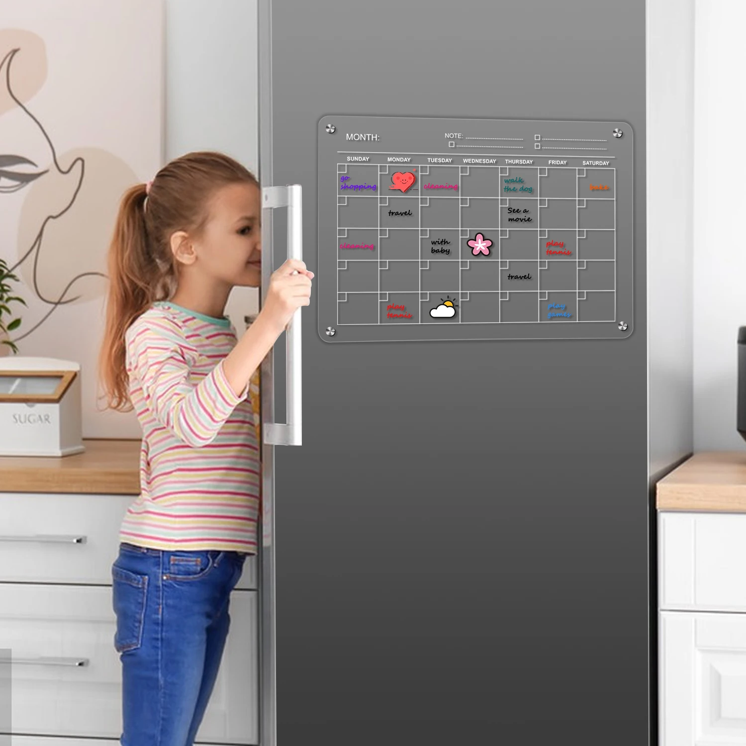 Transparent Magnetic Clear Acrylic Calendar Memo Dry Erase Writing Board For Refrigerator