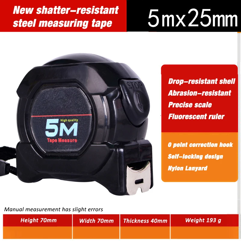 5m fluorescent tape measure with anti-fall and anti-cut hand thick wear-resistant tape measure