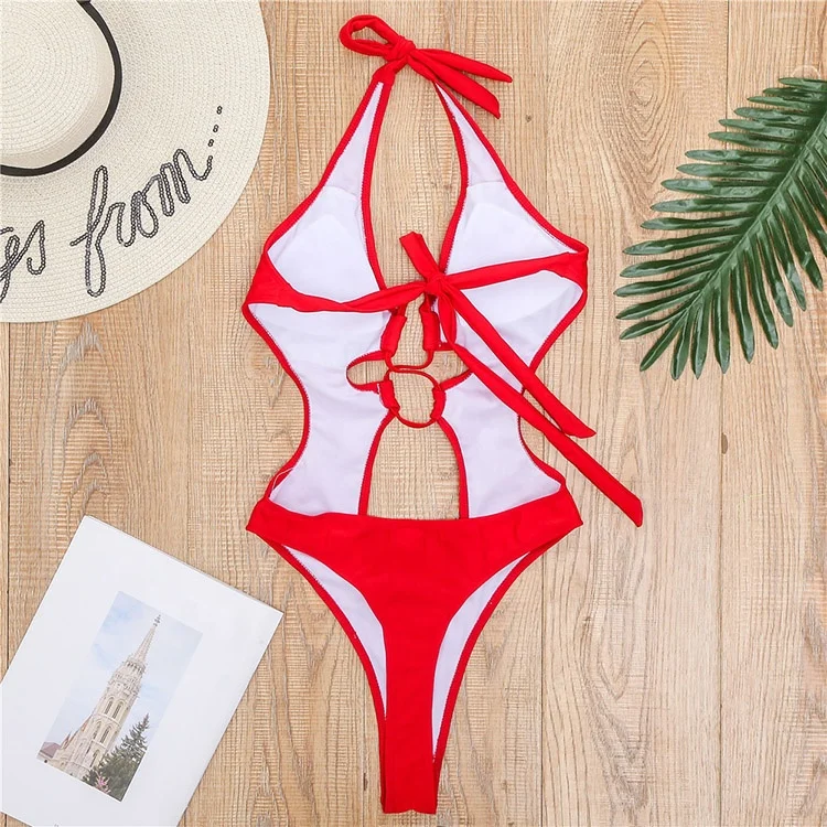 SADI Hollow Out One Piece Swimwear Women Swim Wear Off Shoulder Bikini Leopard Bathing Suit High Sexy Teen Ladies Swimsuit