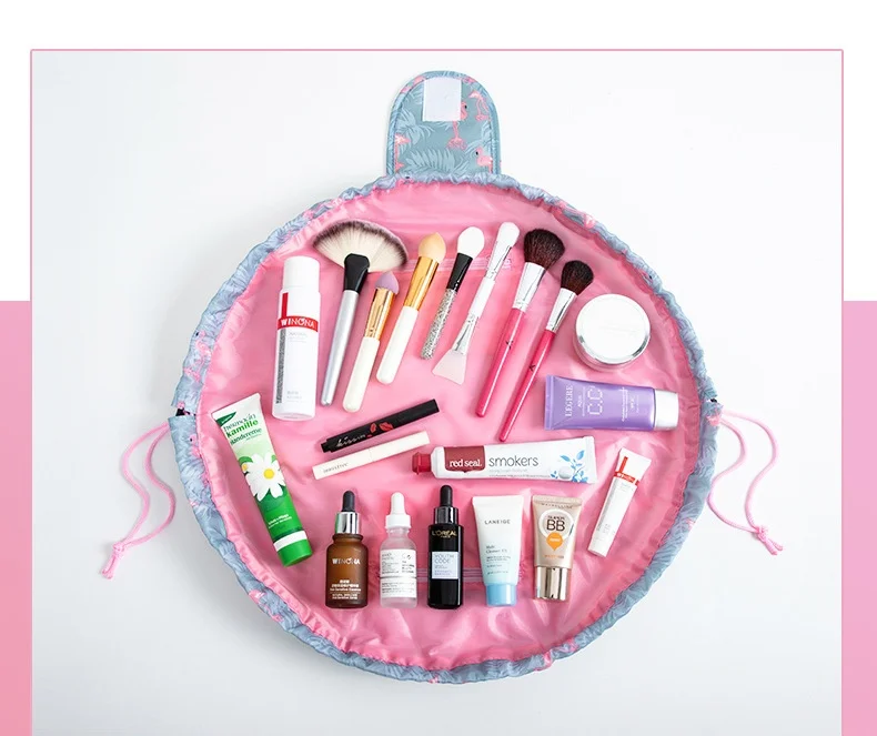 Women Polyester Capacity Lazy Drawstring Cosmetic Bag soft nylon cases  for women Travel Storage Pouch Makeup Bag