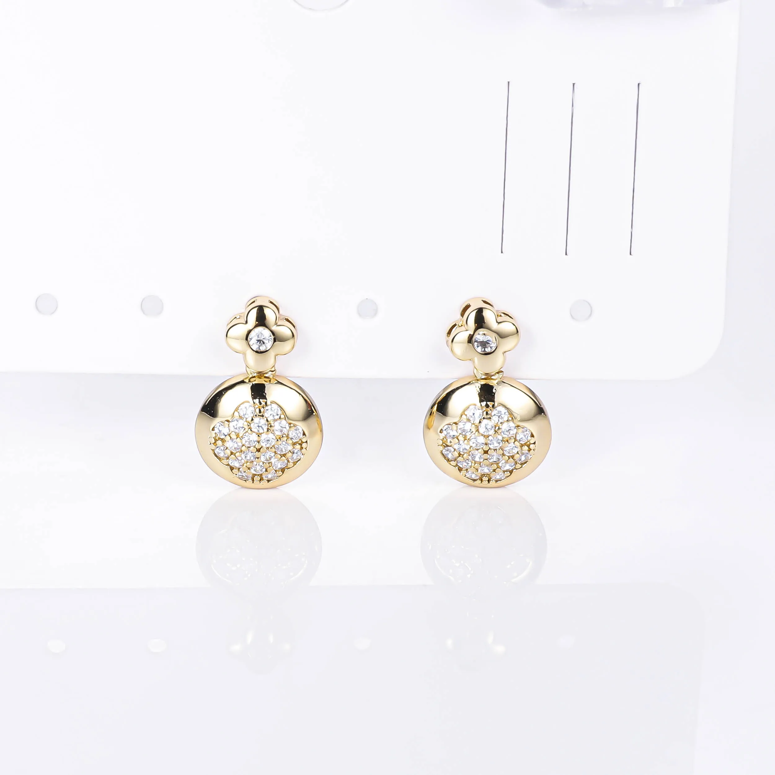 CM fashion jewelry wholesale stud earring metal brass plated 14k gold color earring flower cute drop charm earrings for women