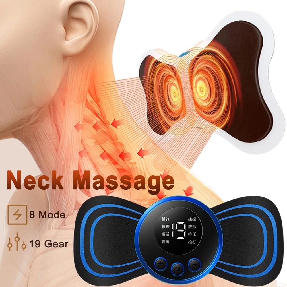 Electric EMS Neck Massager Mini Cervical Back Muscle Pain Relief Patch Stimulator Massageador Mat Portable
