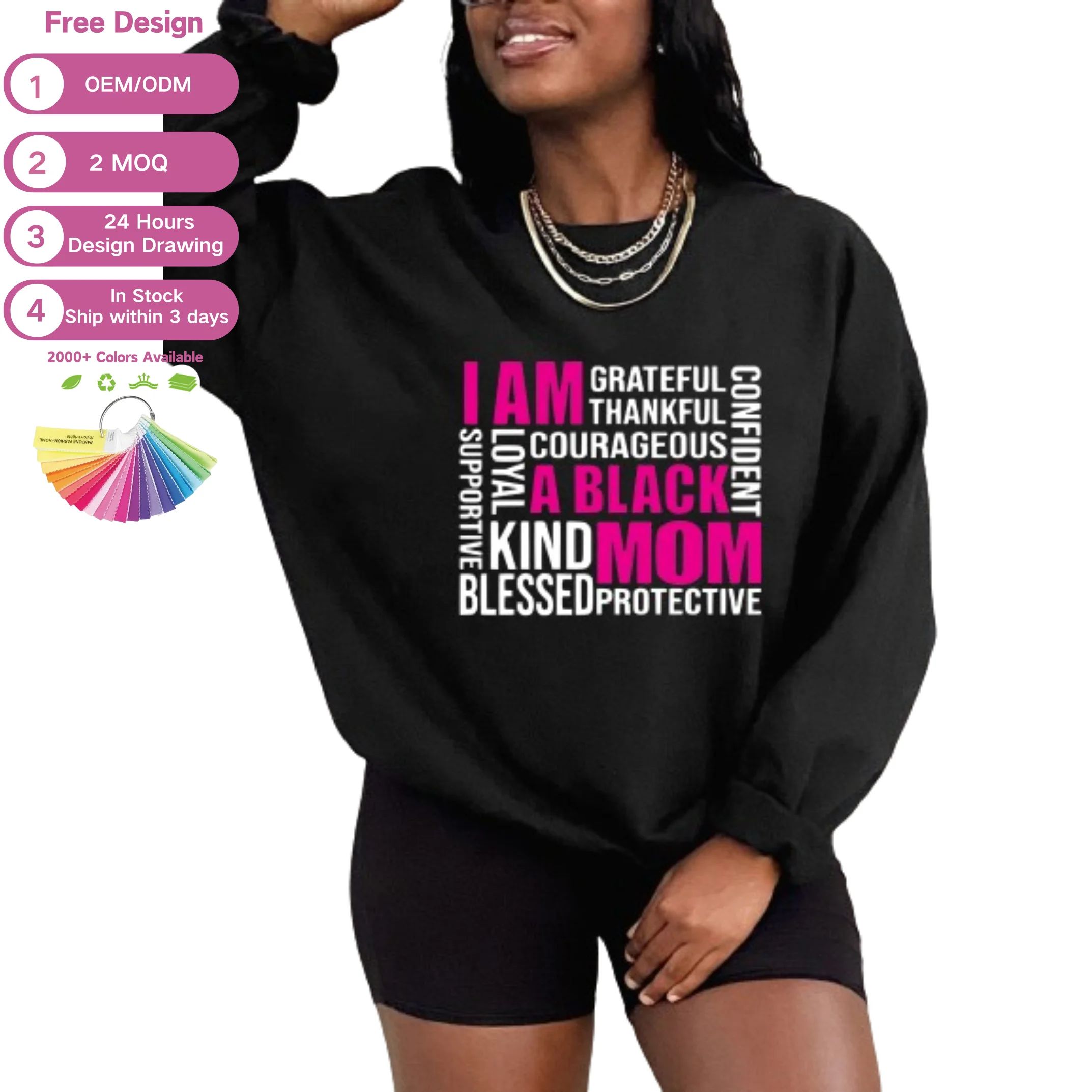 New Wholesale Hot Sale Fashion Africa Girl Black Queen Pullover Crewneck Sweatshirt for Women