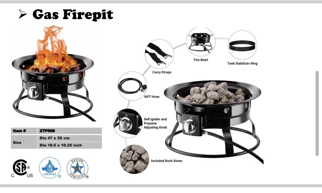 KingJoy Patio Gas Fire Pit Non Assembled Propane Fire Pit Portable Camping Fire Pit