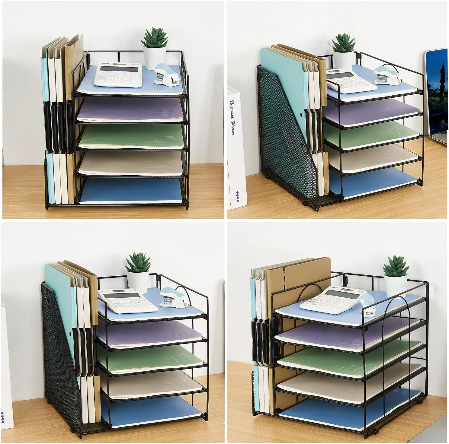 Desk Organizers and Accessories 5-Tier Black Metal Mesh Paper Letter Tray Organizer with File Holder for Office Supplies