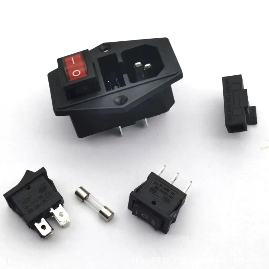 Iec Electrical Switch Connector Female Plug Ac Power Inlet Medical Industrial Socket With Double Fuse For Auto Parts