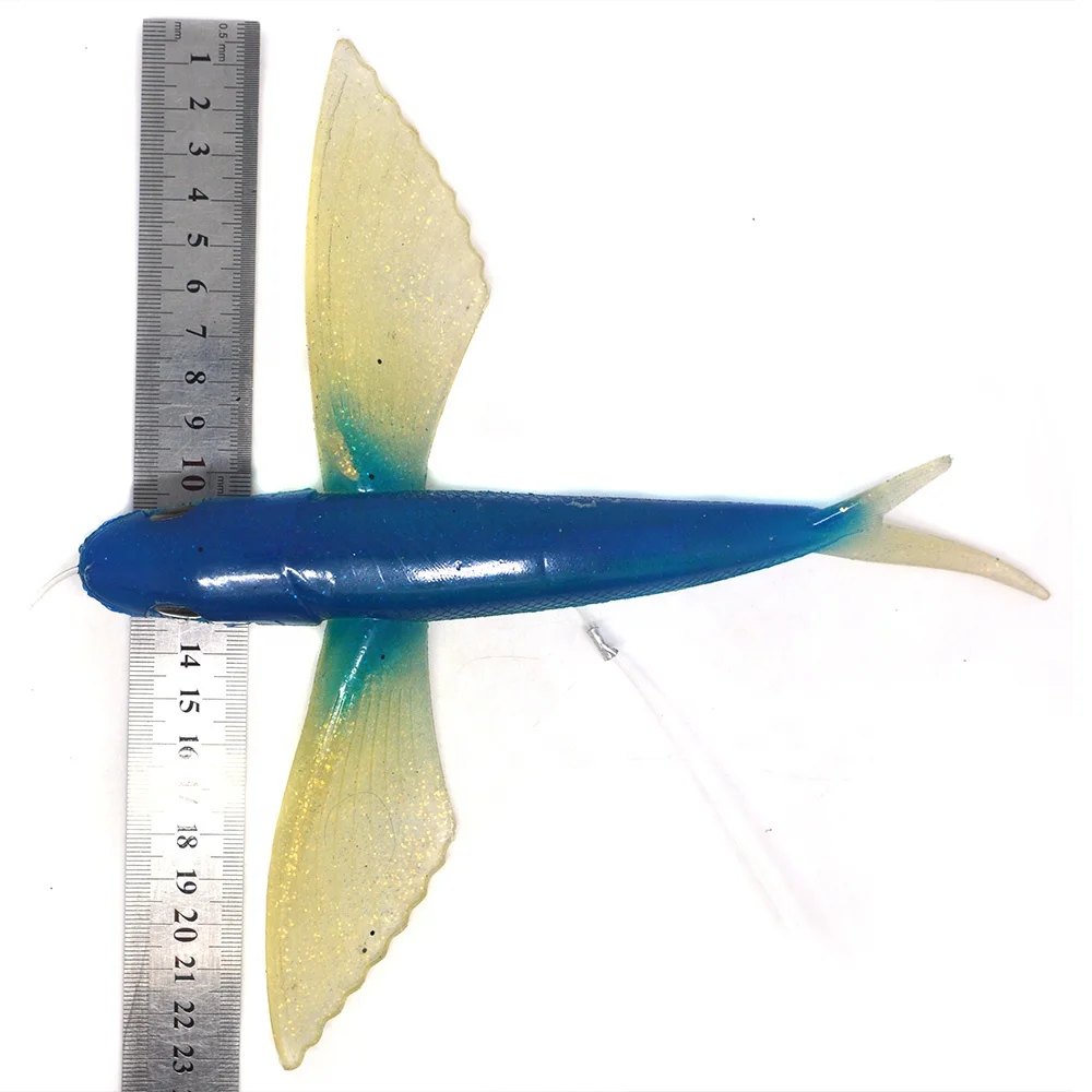 Kmucutie Seawater Fishing Soft Wings Bait Hook Flying Fish Lure 22cm Boat Trolling Tuna Mackerel Baits Trolling Lures