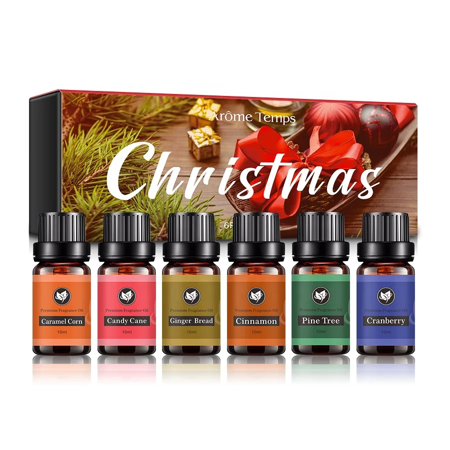 Kanho Christmas Pine Tree Candy Cane Ginger Bread Cinnamon Caranel Corn Cranberry Diffusing essential Oil 6-bottle set