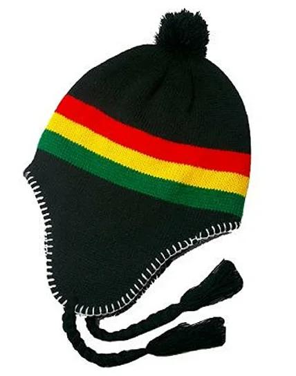 
100% fashion acrylic Rastafarian Rasta Beanie Strings Beanie Hippie Jamaican Winter Ear Flap hat 